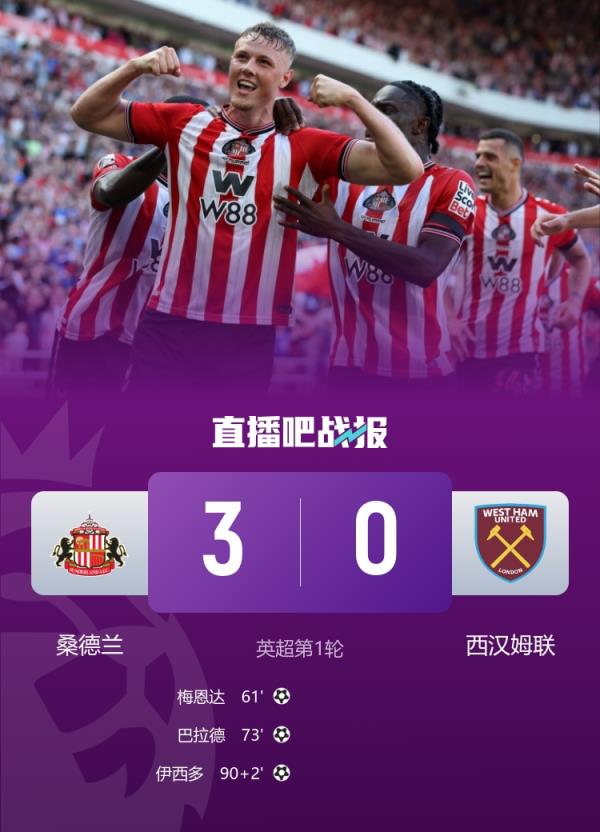  时隔八年的胜利，桑德兰自2017年以来首次赢得英超比赛